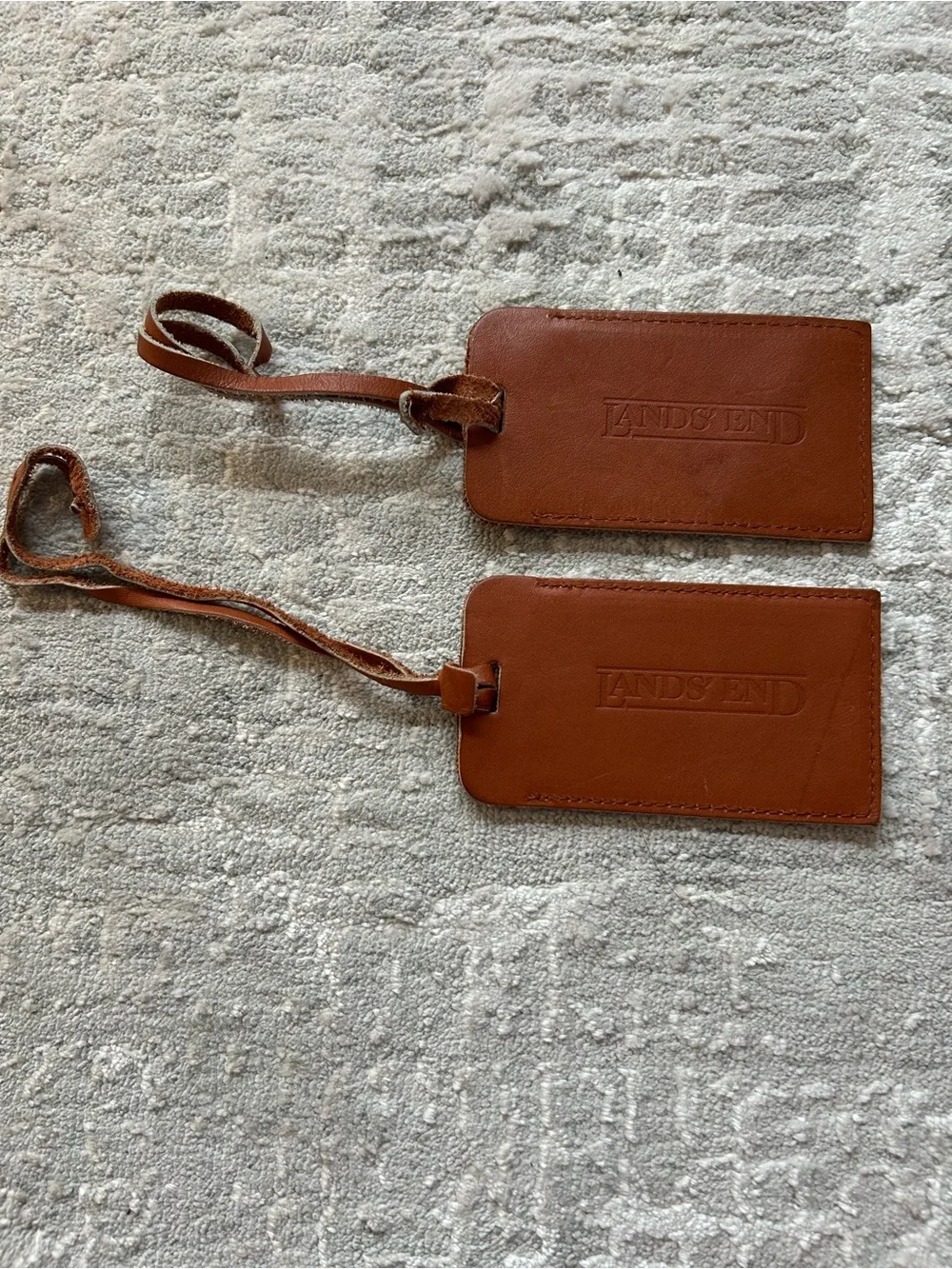Vintage Lands’ End brown leather luggage tags 2 piece set